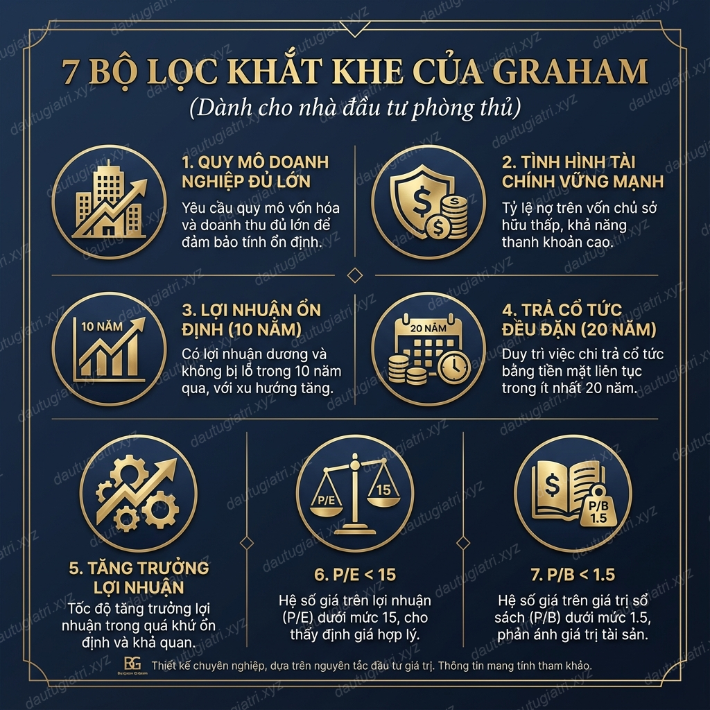 7 Bộ lọc khắt khe của Graham dành cho Nhà đầu tư phòng thủ